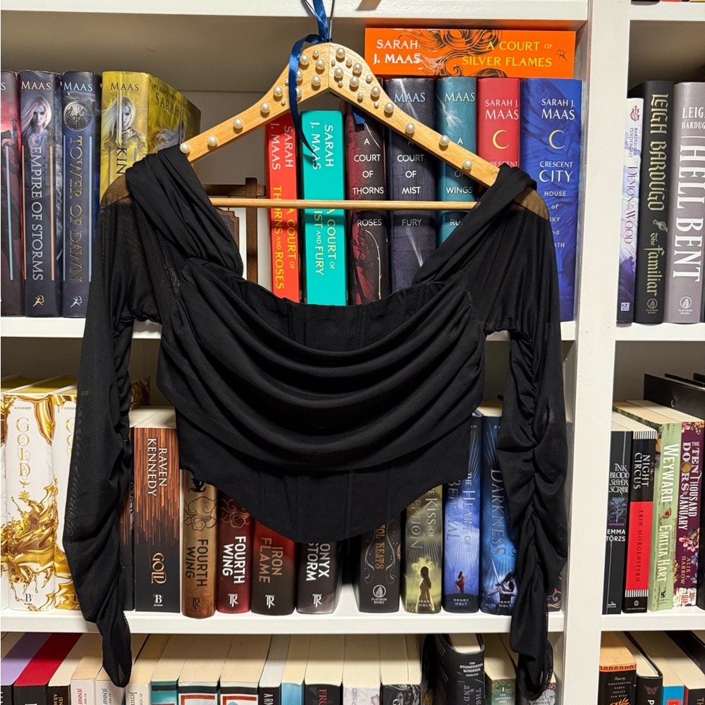 SHEIN Black Off-Shoulder Mesh Corset Crop Top